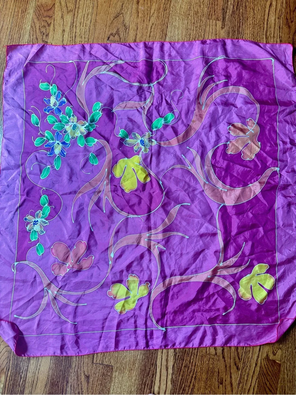 Vibrant Purple Floral Silk Scarf